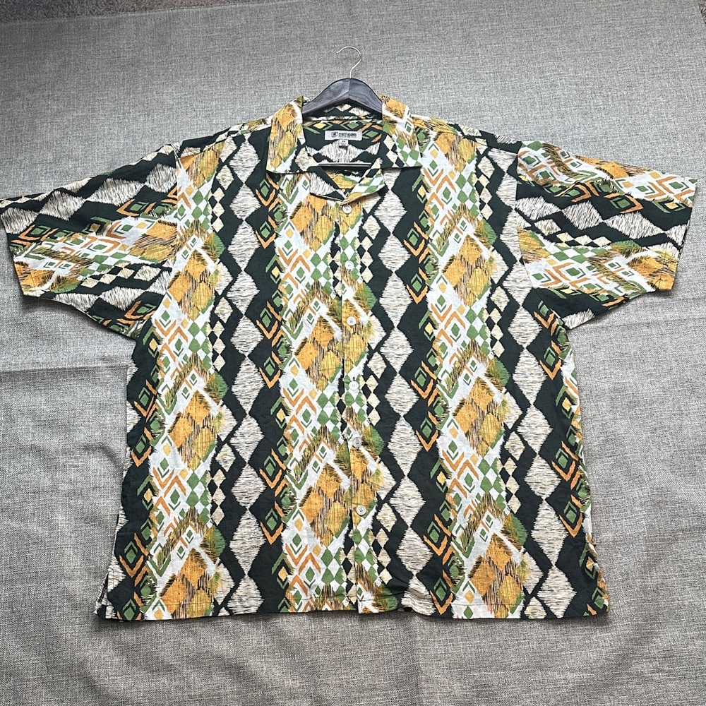 Stacy Adams 4X Linen Cotton Multicolor Geometric Button Shirt
